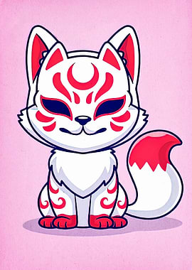 Cute Kitsune Fox Cartoon Illustration