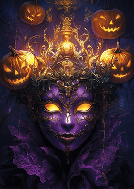 Halloween Mask with Pumpkins and Crown