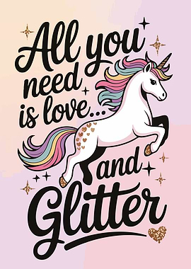 Unicorn Love and Glitter Illustration
