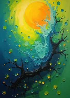 Abstract Tree with Bubbles and Sun