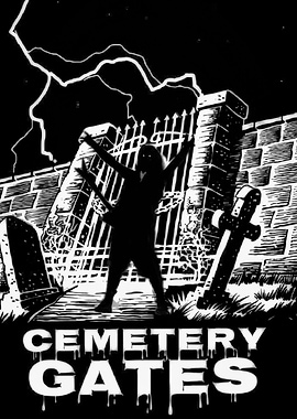 Cemetery Gates Black and White Illustration