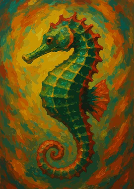 Seahorse Painting in Warm Tones