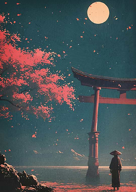 Japanese Torii Gate Cherry Blossoms