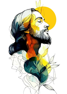 Jesus Christ Portrait with Floral Elements