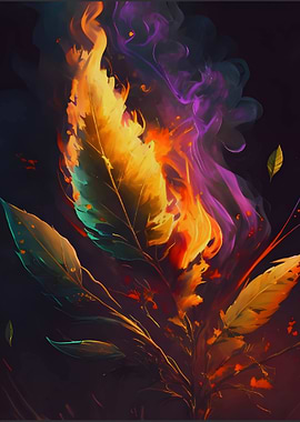 Fiery Leaves Abstract Digital Art