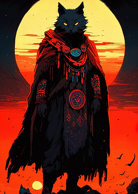 Mystic Cat Warrior with Red Cape