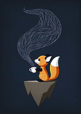 Fox with Coffee on a Rock