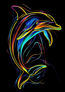 Neon Dolphin on Black Background