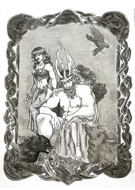 Odin with Frigg and Wolves