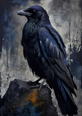 Raven Perched on Rock Digital Art