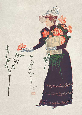 Vintage Woman with Roses Illustration