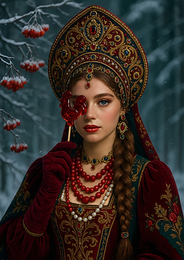 Woman in Russian Dress with Lollipop