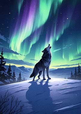 Wolf Howling Aurora Borealis
