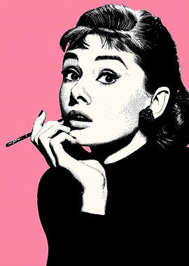 Audrey Hepburn Portrait Pink Background