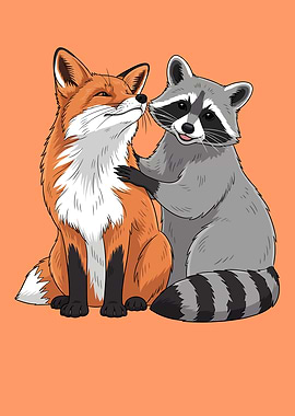 Fox and Raccoon Cartoon Illustration