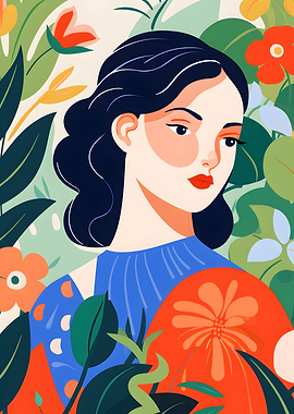 Woman in Floral Garden Illustration