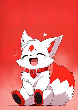 Cute White Fox with Red Details