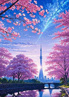 Tokyo Tower with Cherry Blossom Sakura Japan