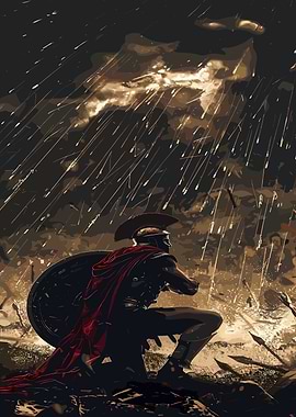 Spartan Warrior Under Arrow Fire