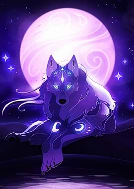 Mystical Wolf Under a Purple Moon