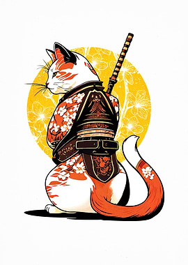 Samurai Cat with Sword and Armor