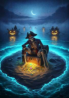 Halloween Pirate Skeleton Treasure Island