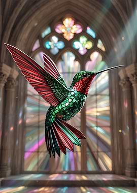 Stained Glass Hummingbird in Cathedral Light