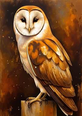 Barn Owl Portrait on Wooden Post