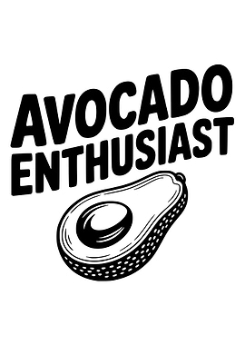 Avocado Enthusiast Black and White Graphic