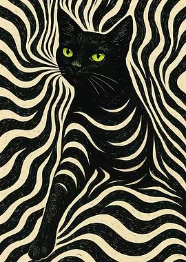 Black Cat with Hypnotic Background
