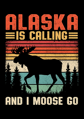 Alaska Moose Retro Travel Poster