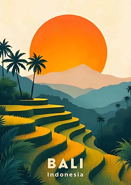 Bali Indonesia Rice Terraces Landscape Art