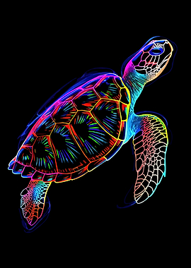 Neon Turtle on Black Background