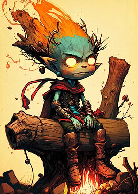 Stylized Forest Creature Sitting on Log