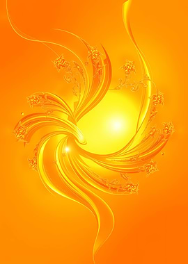 Golden Floral Abstract on Orange Background