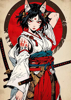 Anime Fox Girl with Katana Swords