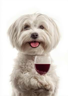 Maltese dog with Wine Glass