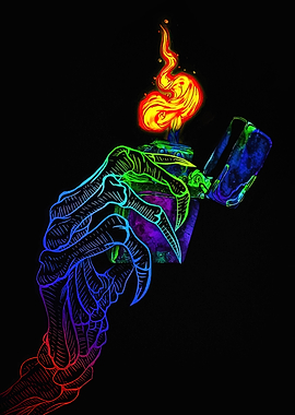 Claw Hand Holding Lighter with Flame