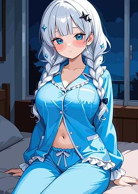 Anime Girl in Blue Pajamas