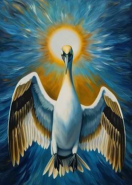 Gannet Bird Painting with Sun