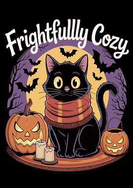 Frightfully Cozy Halloween Cat Illustration