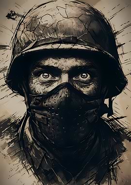 Intense Soldier Portrait with Mask and Helmet