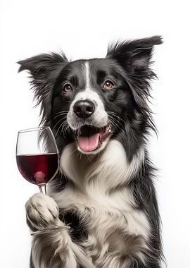 Border Collie with Wine Glass