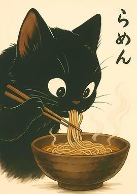 Cat Eating Ramen