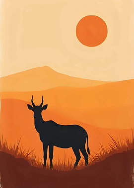 Antelope Silhouette in Sunset Landscape