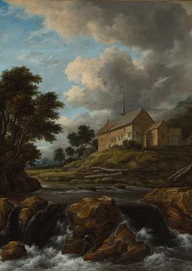 Landscape with Waterfall and Building Painting