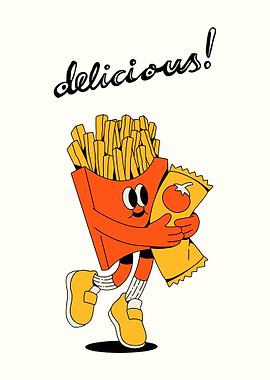Cartoon French Fries with Ketchup