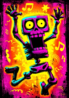 Neon Skeleton Groove – Halloween Retro Poster