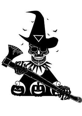 Halloween Skull Witch with Axe