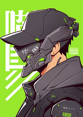 Cyberpunk Character with Mask and Cap